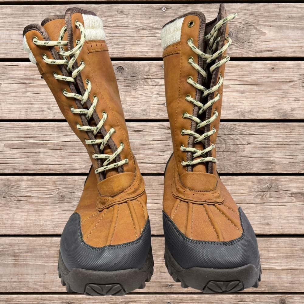U.S. Polo Assn Womens 10 Duck Boots Brown Lace Up Winter Snow Knit Cuff Outdoor
